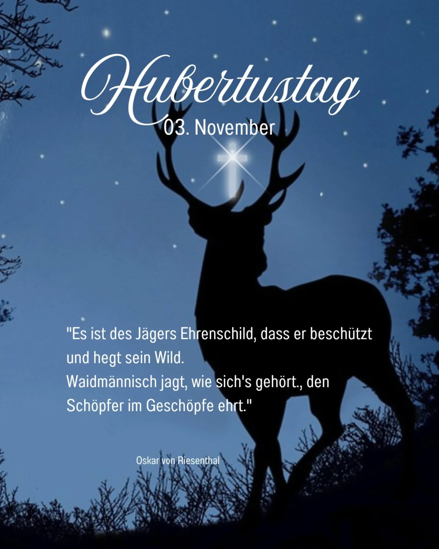 Zum Hubertustag braucht es nicht immer viele Worte. Jede Jägerin, jeder Jäger kennt das Gedicht von Oskar von  Riesentha